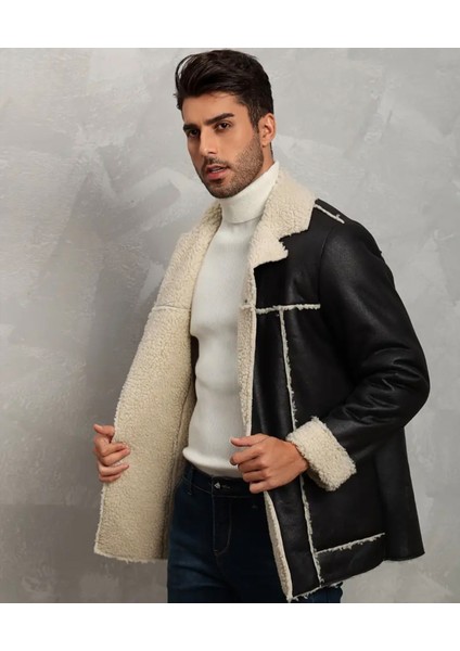 Dış Dikiş Yerleri ve Içi Kürklü Hakiki Deri Uzun Kaban Kışlık Erkek