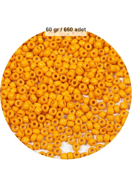 Turuncu Renk 4 mm Yaklaşık 660 adet / 60 gram Cam Boncuk Oya Yazma Bileklik ve Kolye