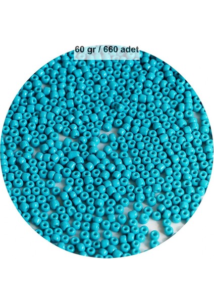 Turquaz Mavi Renk 4 mm Yaklaşık 660 adet / 60 gram Cam Boncuk Oya Yazma Bileklik ve Kolye