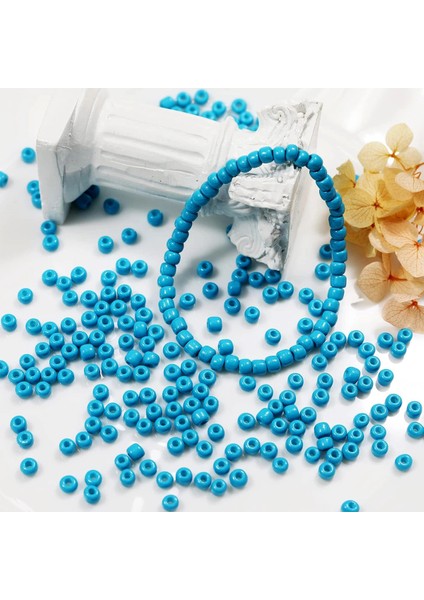 Turquaz Mavi Renk 4 mm Yaklaşık 660 adet / 60 gram Cam Boncuk Oya Yazma Bileklik ve Kolye modelleri