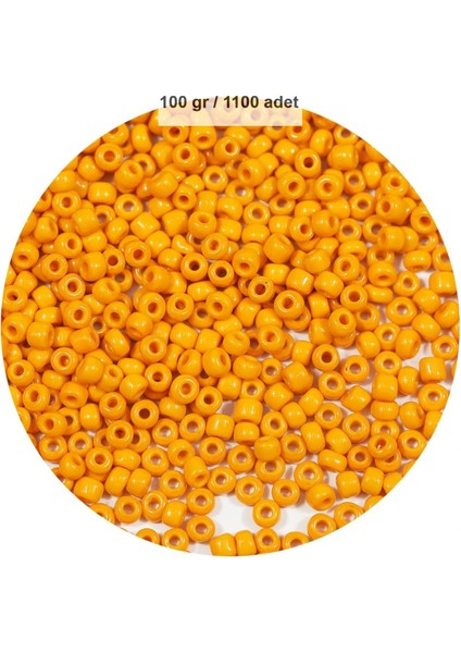 Turuncu Renk 4 mm Yaklaşık 1100 adet / 100 gram Cam Boncuk Oya Yazma Bileklik ve Kolye