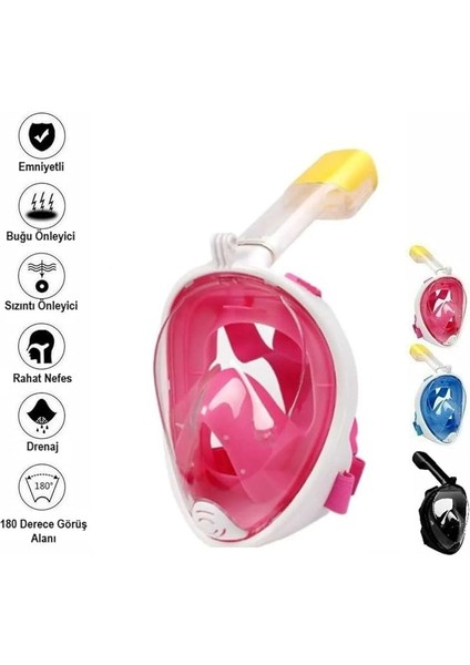 Yüz Dalış Maskesi Buğu Önleyici Şnorkel Fullface Yüzücü Maskesi Pembe indirimleri