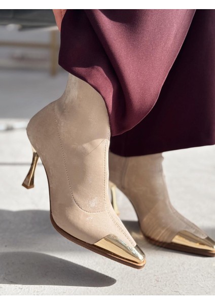 Rosavi Kadın Topuklu Streç Bot Bej Nubuk fiyatları