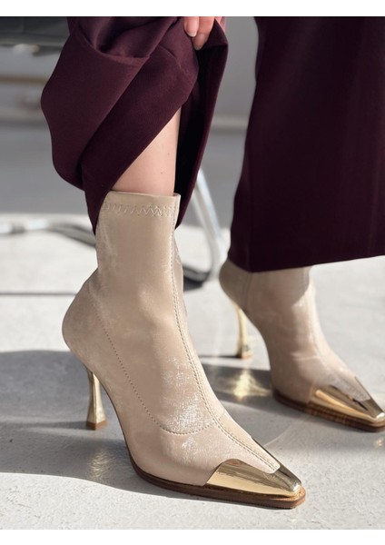 Rosavi Kadın Topuklu Streç Bot Bej Nubuk indirimleri