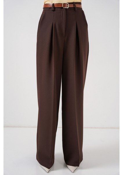 Kadın Yüksek Bel Palazzo Pantolon 30051 - Kahverengi fırsatları