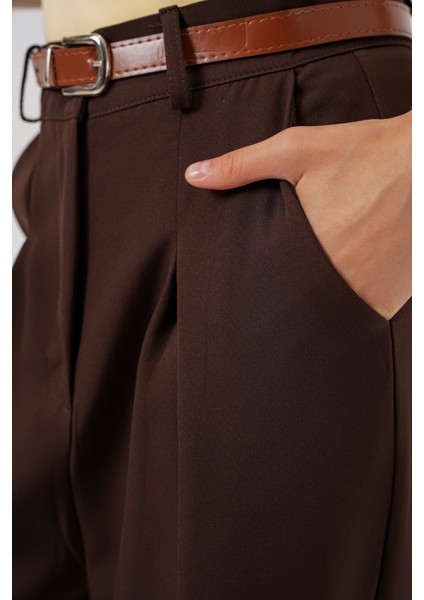 Kadın Yüksek Bel Palazzo Pantolon 30051 - Kahverengi indirimleri