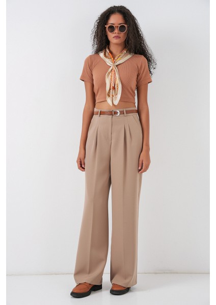 Kadın Yüksek Bel Palazzo Pantolon 30051 - Bej modelleri