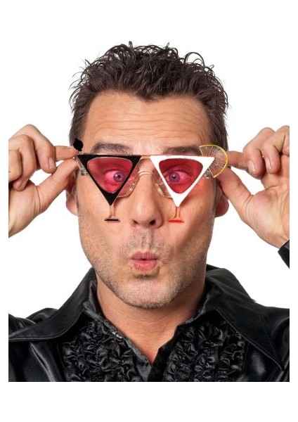 Siyah Beyaz Renk Martini Tasarımlı Parti Gözlüğü