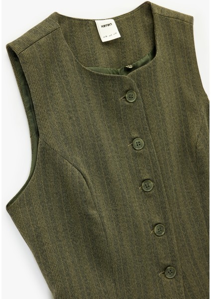 Flanel Kumaş Düğmeli Yuvarlak Yaka Blazer Yelek modelleri