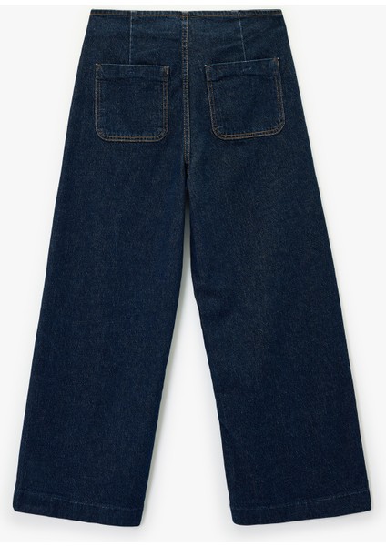 Yüksek Bel Cep Detaylı Rahat Kalıp Geniş Paça Jean Pantolon - Culotte Jeans fiyatları