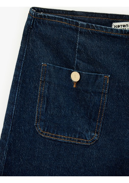 Yüksek Bel Cep Detaylı Rahat Kalıp Geniş Paça Jean Pantolon - Culotte Jeans modelleri