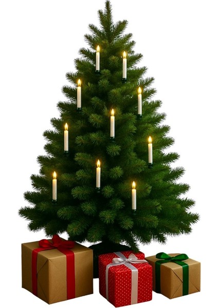 Alevsiz Mandallı Şamdan Mum 8 Li Set Uzaktan Kumandalı Noel Özel Gün Için 13 cm