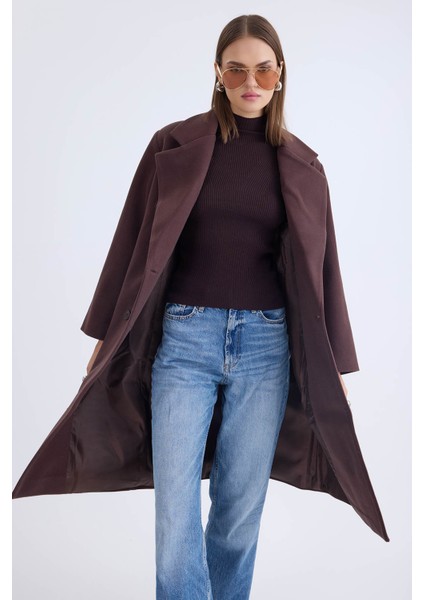 Düğmeli Uzun Kaşe Kaban