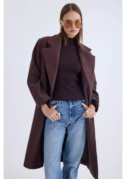 Düğmeli Uzun Kaşe Kaban