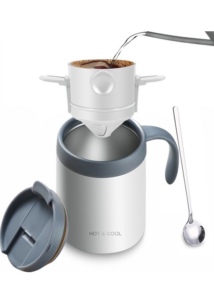 Yeni Açık Kullanışlı El Demleme Kahve Fincanı Paslanmaz Çelik Üç Parçalı Termos Fincan Taşınabilir Fincan Ev Kahve Fincanı Damlama Seti (Yurt Dışından)