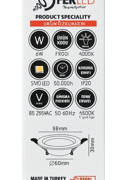 6W Downlight LED Panel Naturel Işık 4000K - Tavan Spot fiyatları