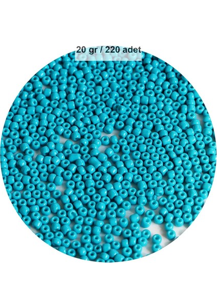 Turquaz Mavi Renk 4 mm Yaklaşık 220 Adet/20 Gram Cam Boncuk Oya Yazma Bileklik ve Kolye