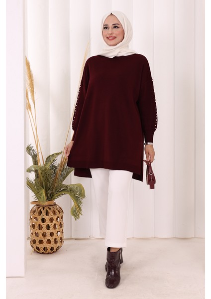 Inci Detaylı Triko Tunik 18309 Mürdüm
