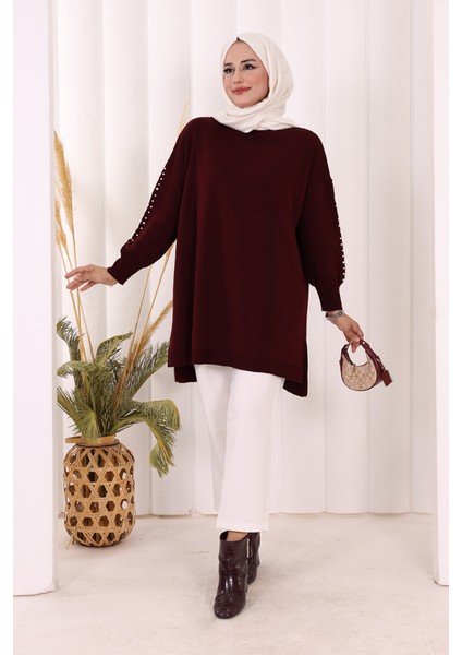 Inci Detaylı Triko Tunik 18309 Mürdüm fiyatları