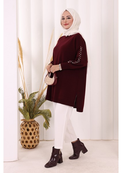 Inci Detaylı Triko Tunik 18309 Mürdüm modelleri