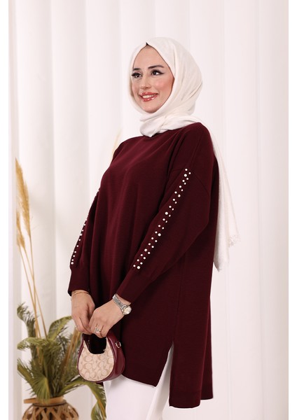 Inci Detaylı Triko Tunik 18309 Mürdüm indirimleri