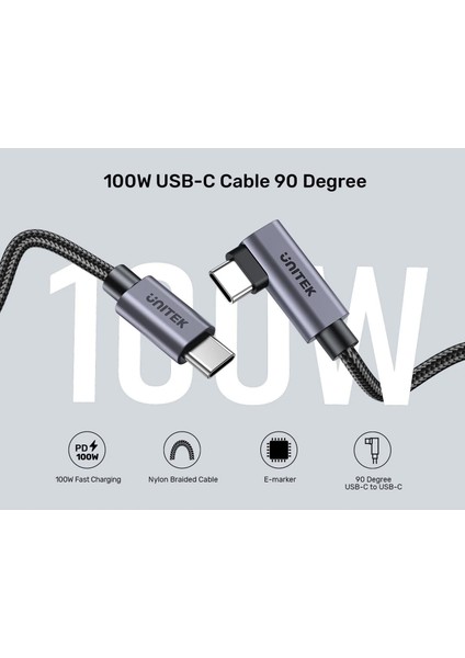 Unıtek Type-C Hızlı Şarj Kablosu 90 Derece 3 Metre 100W (C14123BK-3M) modelleri
