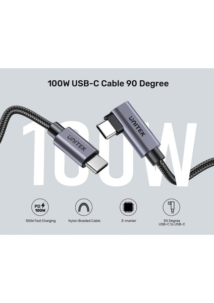 Unıtek Type-C Hızlı Şarj Kablosu 90 Derece 2 Metre 100W (C14123BK-2M)