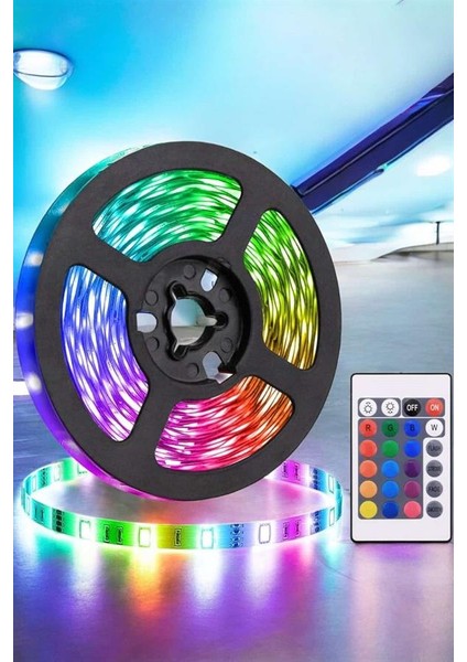 5 Metre Şerit LED Rgb Işıklı Kumandalı Güç Adaptörü Her Ortama Uygun - CHT1759-5157