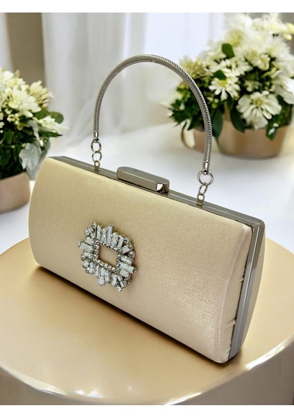 Ten Nude Kristal Gümüş Taşlı Saten Abiye Çanta, Metal Saplı Şıklık fiyatları