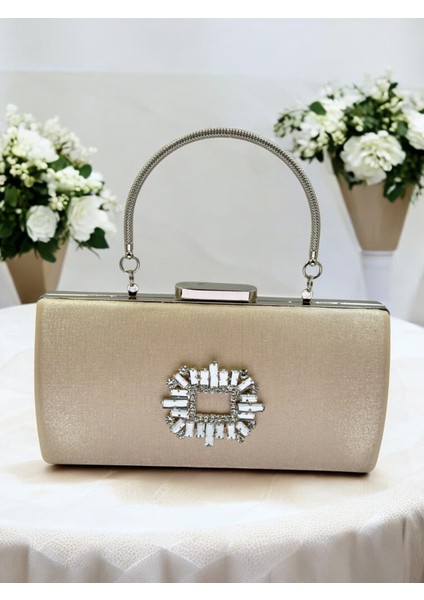 Ten Nude Kristal Gümüş Taşlı Saten Abiye Çanta, Metal Saplı Şıklık modelleri