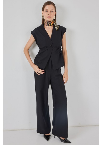 Kadın Yelek Pantolon Kumaş Takım 30050 - Siyah modelleri