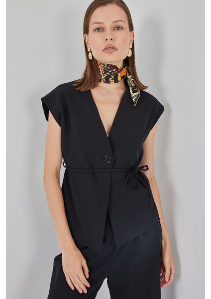 Kadın Yelek Pantolon Kumaş Takım 30050 - Siyah fırsatları