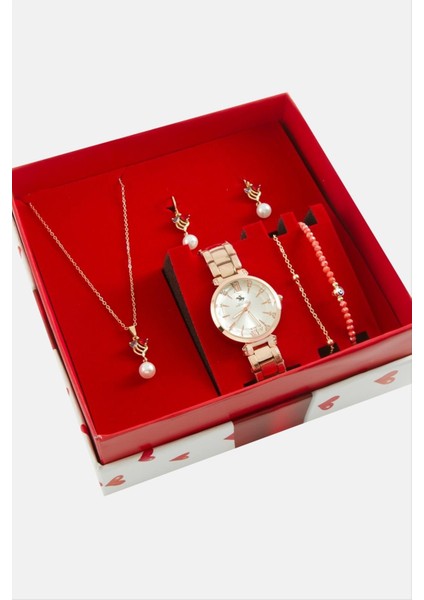 Metal Bayan Kol Saati ve Takı Seti Kombini