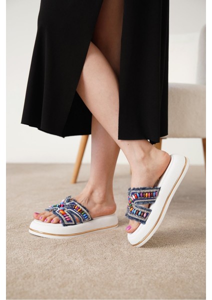 Kyle Kadın Günlük Taş Detaylı Kalın Topuk Terlik