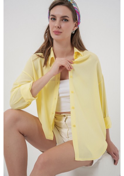 Kadın Oversize Viskon Gömlek 3785 - Sarı