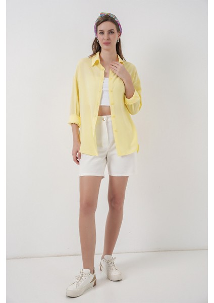 Kadın Oversize Viskon Gömlek 3785 - Sarı modelleri