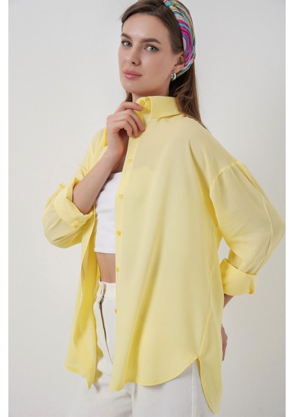 Kadın Oversize Viskon Gömlek 3785 - Sarı indirimleri