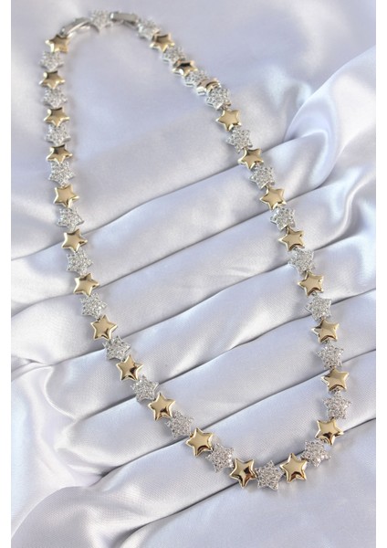 Vip Seri Pirinç Çift Renk Zirkon Taşlı Yıldız Tasarımlı Kolye - TJ-BKO8871 fiyatları