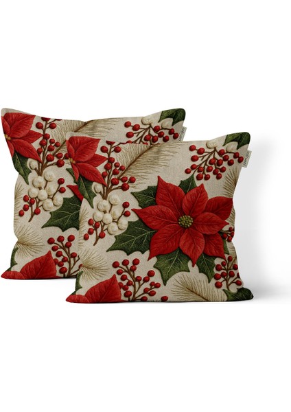 Yılbaşı Nakış Desenli, Dijital Baskılı, Çift Taraflı Kırlent Kılıfı. 2'li Set Kırlent Kılıfı fiyatları