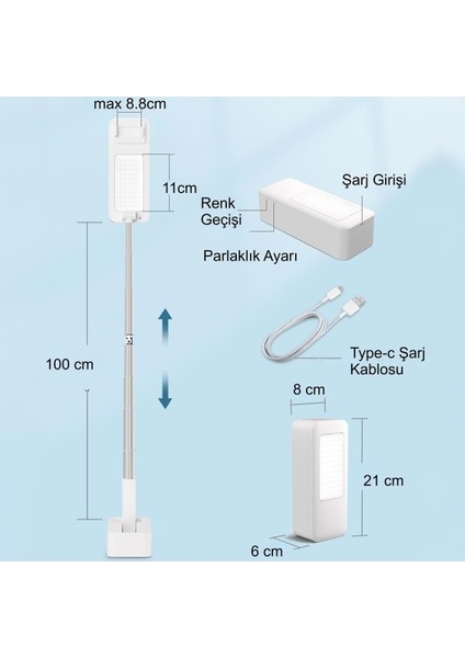 Canlı Yayın Braketi Çok Fonksiyonlu LED Işıklı 360 Derece Kumandalı Selfie Telefon Standı modelleri