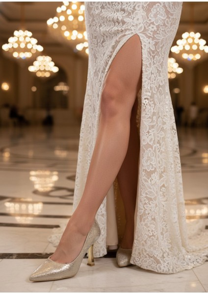 Petry Altın Pırıltılı Kadın Topuklu Ayakkabı