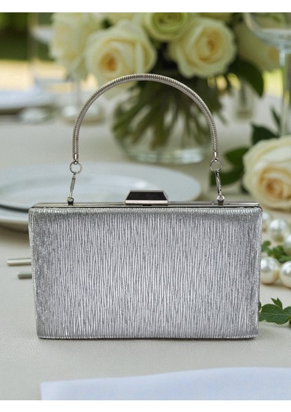 Gümüş Lazer Çizgili Desenli Abiye Çanta Gece Nikah Düğün Nişan Mezuniyet Portföy fiyatları