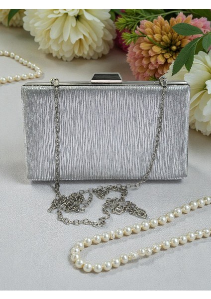 Gümüş Lazer Çizgili Desenli Abiye Çanta Gece Nikah Düğün Nişan Mezuniyet Portföy fırsatları