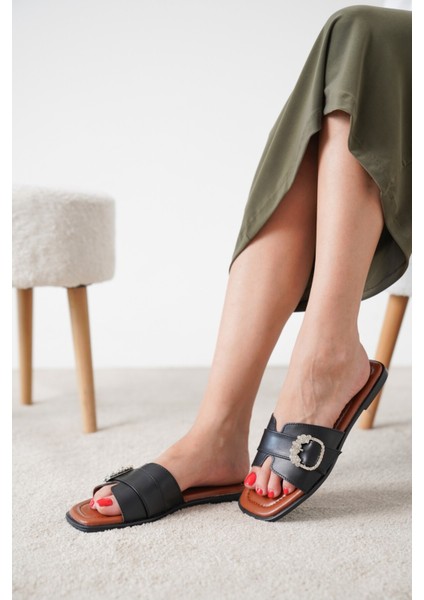 Ovest Taş Tokalı Cilt Kadın Günlük Terlik modelleri