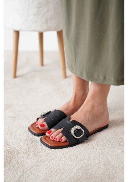 Ovest Taş Tokalı Cilt Kadın Günlük Terlik indirimleri