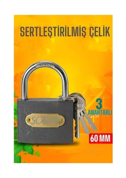 Hsnet Çelik Asma Kilit 60 mm 3 Anahtarlı Sonax Design - ?64?69E4-6G8864