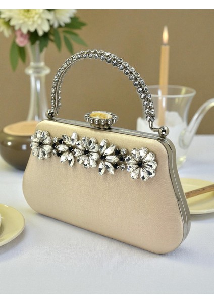 Ten Nude Renk Simli Saten Kristal Taşlı Saplı Kadın Abiye Çanta Düğün Nişan Mezuniyet fiyatları