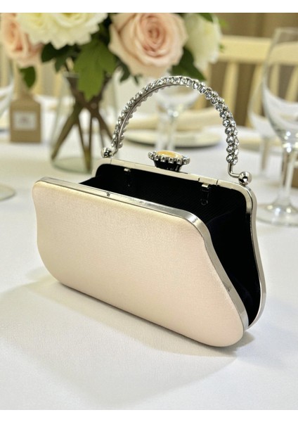 Ten Nude Renk Simli Saten Kristal Taşlı Saplı Kadın Abiye Çanta Düğün Nişan Mezuniyet fırsatları