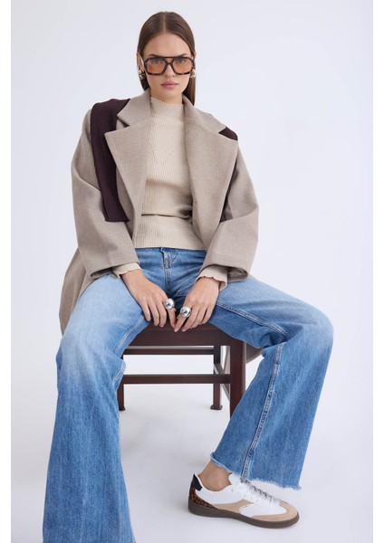 Düğmeli Uzun Kaşe Kaban