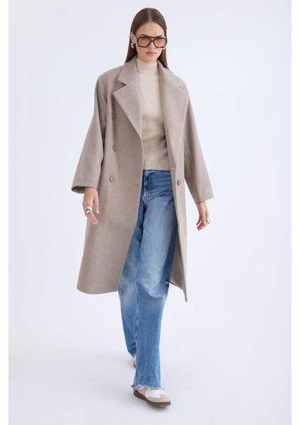 Düğmeli Uzun Kaşe Kaban